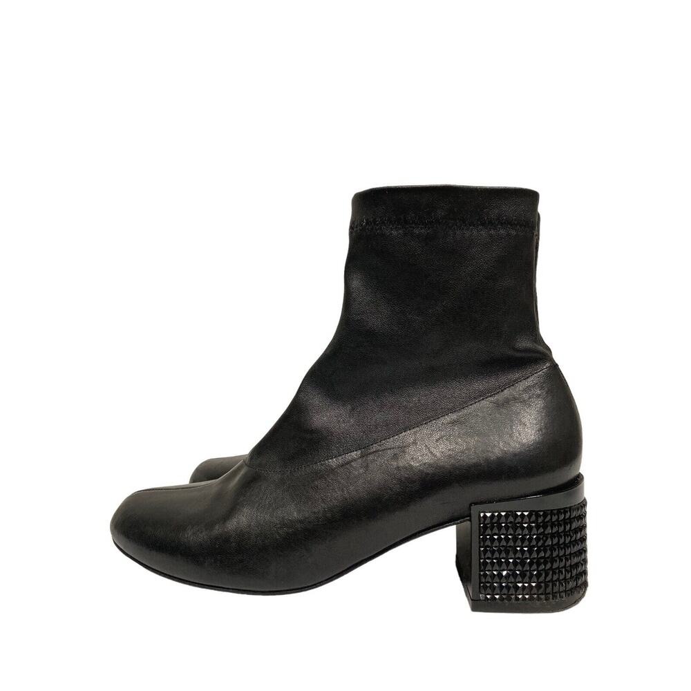 ROBERT CLERGERIE Black Leather Bead Studded Block Heel Ankle Booties Boots 37.5 - Picture 6 of 9